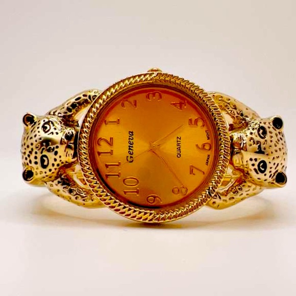 18KT GP LEOPARD GENEVA BANGLE WATCH - Picture 1 of 5